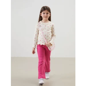 LCW Kids EKRU Çiçekli Dantelli Kız Çocuk Tişört ve Tayt 2li