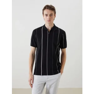 LCW Vision SİYAH Polo Yaka Kısa Kollu Çizgili Pike Erkek Tişört