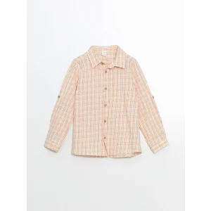 LCW Kids EKRU Gabardin Çizgili Erkek Çocuk Gömlek