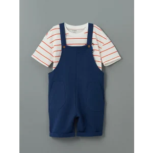 LCW Kids ANTRASİT Bisiklet Yaka Erkek Çocuk Tişört ve Salopet 2li