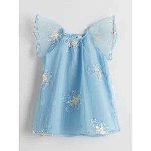 LCW Kids MAVİ Bisiklet Yaka Kız Çocuk Dantel Elbise