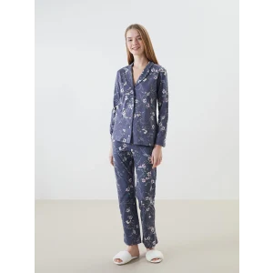 LCW DREAM ANTRASİT Gömlek Yaka Çiçekli Kadın Pijama Takım