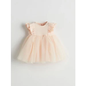 LCW baby BEJ Basic Dantel Tüllü Kız Bebek Elbise