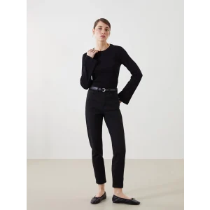 LCW Jeans SİYAH Beli Kemerli Mom Fit Kadın Jean Pantolon