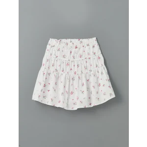 LCW Kids BEYAZ Beli Lastikli Çiçekli Kız Çocuk Etek