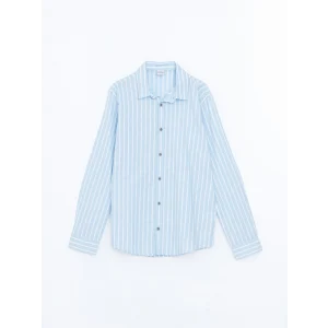 LCW Kids MAVİ Çizgili Keten Karışımlı Erkek Çocuk Gömlek
