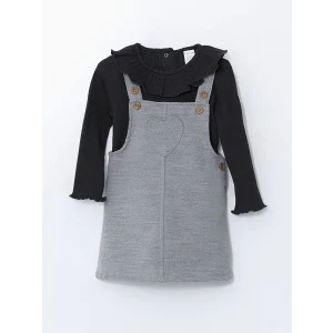 LCW baby GRİ U Yaka Kız Bebek Elbise ve Bluz 2li