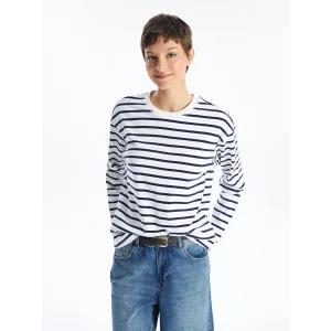 LCW Vision LACİVERT Bisiklet Yaka Çizgili Kadın Tişört