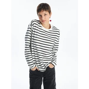 LCW Vision SİYAH Bisiklet Yaka Çizgili Kadın Tişört