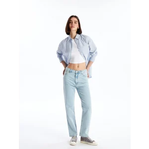 XSIDE MAVİ Yüksek Bel Straight Kadın Jean Pantolon