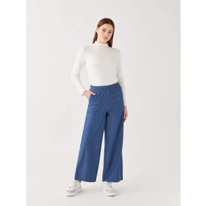 LCW Modest İNDİGO Kadın Beli Lastikli Wideleg Düz Jean Pantolon