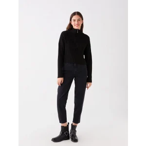 LCW Jeans SİYAH Beli Lastikli Slouchy Fit Kadın Jean Pantolon