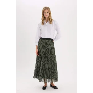 Defacto E5454 Haki Pilise Baskılı Şifon Maxi Etek