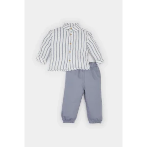 Defacto E2293 Ekru Erkek Bebek 2li Takım Çizgili Gömlek Beli Paçası Lastikli Alt
