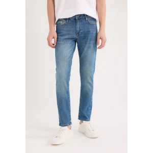 Defacto E5429 Mavi Pedro Slim Fit Dar Kalıp Normal Bel Dar Paça Jean Pantolon
