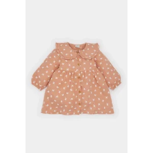 Defacto D9571 Kahve Kız Bebek Çiçekli Uzun Kollu Müslin Elbise