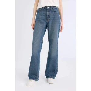 Defacto D7975 Mavi Straight Wide Yüksek Bel Geniş Paça Jean Kar Yıkamalı Pantolon
