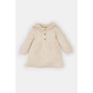 Defacto D9574 Ekru Kız Bebek Fırfırlı Yaka Uzun Kollu Fitilli Kaşkorse Elbise