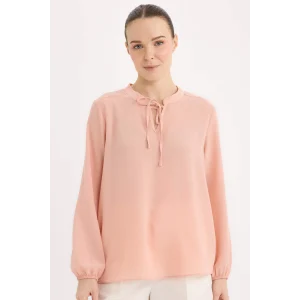 Defacto E6224 Bordo Apaş Yaka Basic Düz Uzun Kollu Bluz