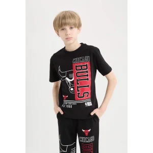 Defacto D9504 Siyah Erkek Çocuk NBA Chicago Bulls Bisiklet Yaka Kısa Kollu Tişört