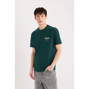 Defacto D5495 Yeşil Regular Fit Bisiklet Yaka Baskılı Kısa Kollu Ağır Kumaş Tişört