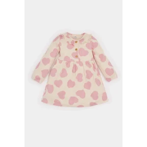 Defacto D9583 Ekru Kız Bebek Desenli Uzun Kollu Fitilli Kaşkorse Elbise
