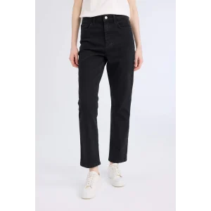 Defacto D8180 Siyah Mary Vintage Straight Fit Yüksek Bel Düz Paça Uzun Jean Pantolon