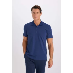 Defacto M6609 İndigo Slim Fit Dar Kesim Basic Düz Kısa Kollu Polo Tişört