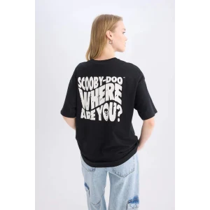 Defacto D9106 Siyah Coool Scooby Doo Oversize Geniş Kalıp Bisiklet Yaka Sırt Baskılı Kısa Kollu Tişört