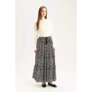 Defacto B5570 Siyah Esnek Belli Desenli Kiloş Maxi Etek