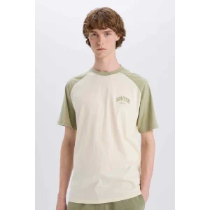 Defacto D5569 Haki Boxy Fit Bisiklet Yaka Baskılı Kısa Kollu Tişört