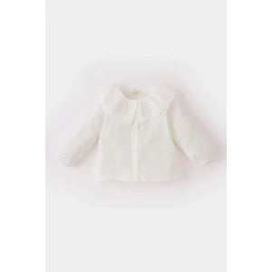Defacto D9383 Ekru Kız Bebek Dantel Yaka Flamlı Poplin Uzun Kollu Gömlek