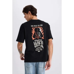 Defacto D6786 Siyah Star Wars Boxy Fit Bisiklet Yaka Sırt Baskılı Kısa Kollu Tişört