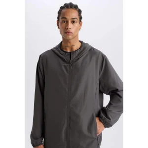 Defacto D6180 Antrasit DeFactoFit Su İtici Regular Fit Kapüşonlu File Astarlı Fermuarlı Dokuma Mevsimlik Baharlık Mont