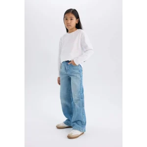 Defacto D9157 Mavi Kız Çocuk Wide Leg Geniş Paça Jean Pantolon