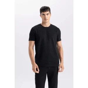 Defacto M6608 Siyah Slim Fit Dar Kesim Bisiklet Yaka Basic Düz Kısa Kollu Tişört