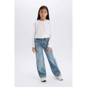 Defacto D7386 Mavi Kız Çocuk Wide Leg Kargo Geniş Paça Jean Pantolon