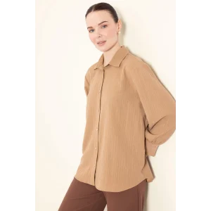 Defacto E1628 Kahve Regular Fit Basic Düz Uzun Kollu Gömlek Tunik