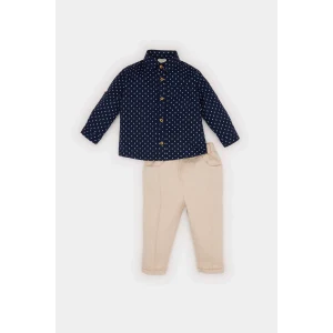 Defacto D9337 Lacivert Erkek Bebek 2li Takım Desenli Gömelk Beli Lastikli Pantolon
