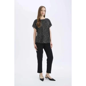 Defacto R0433 Siyah Jogger Pantolon Keten Görünümlü Cepli Yüksek Bel Düz Paça