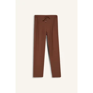 Defacto R0433 Kahve Jogger Pantolon Keten Görünümlü Cepli Yüksek Bel Düz Paça