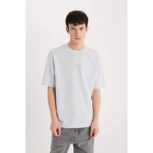 Defacto D9184 Gri Boxy Fit Bisiklet Yaka Baskılı Kısa Kollu Ağır Kumaş Tişört