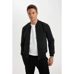 Defacto A3865 Siyah Slim Fit Bomber Mont Ceket Dar Kesim Kolej Yaka Fermuarlı Çift Cepli Mevsimlik Baharlık Hafif