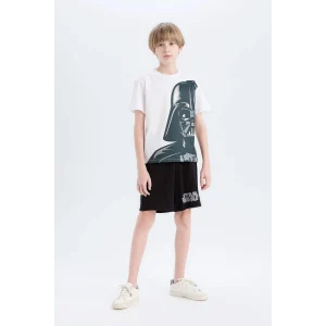Defacto E0336 Beyaz Erkek Çocuk Star Wars Pijama Takımı Bisiklet Yaka Kısa Kollu Üst Beli Lastikli Şort