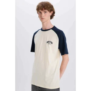 Defacto D5569 Lacivert Boxy Fit Bisiklet Yaka Baskılı Kısa Kollu Tişört