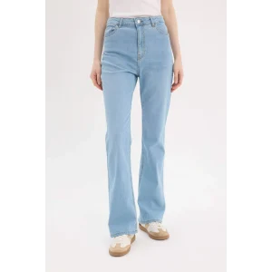Defacto D7973 Mavi Slim Flare Yüksek Bel Düz Paça Uzun Jean Kar Yıkamalı Pantolon