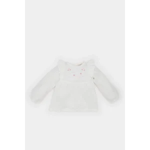 Defacto E2833 Beyaz Kız Bebek Bisiklet Yaka Floral Flamlı Poplin Uzun Kollu Gömlek