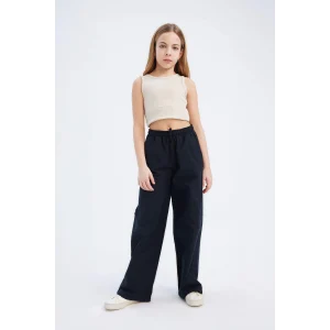 Defacto D7611 Siyah Kız Çocuk Beli Lastikli Wide Leg Geniş Bol Paça Pamuklu Pantolon
