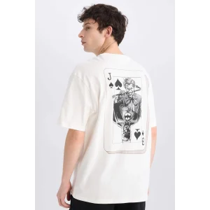 Defacto D9846 Ekru Batman Boxy Fit Bisiklet Yaka Sırt Baskılı Kısa Kollu Tişört