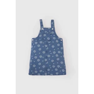 Defacto D9426 Mavi Kız Bebek Desenli Salopet Jean Elbise